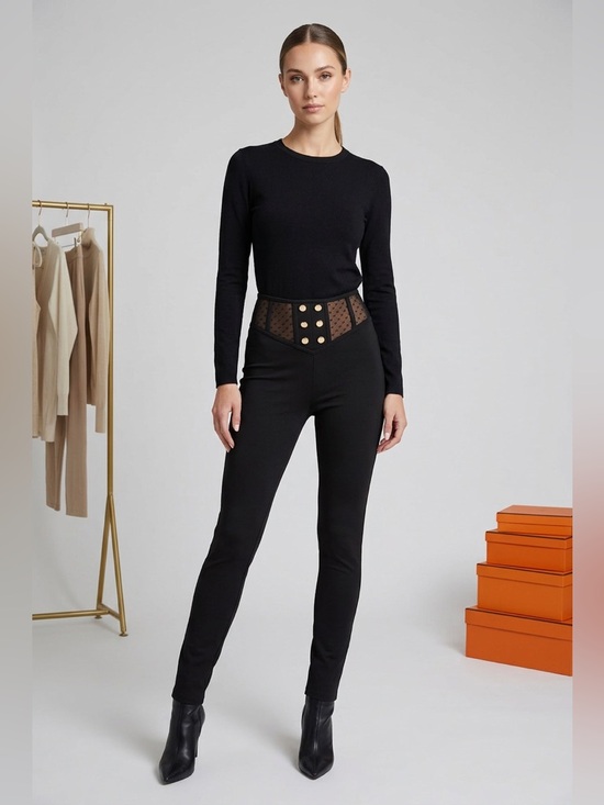 Pants - Black High-Waist Corset Detail Pants